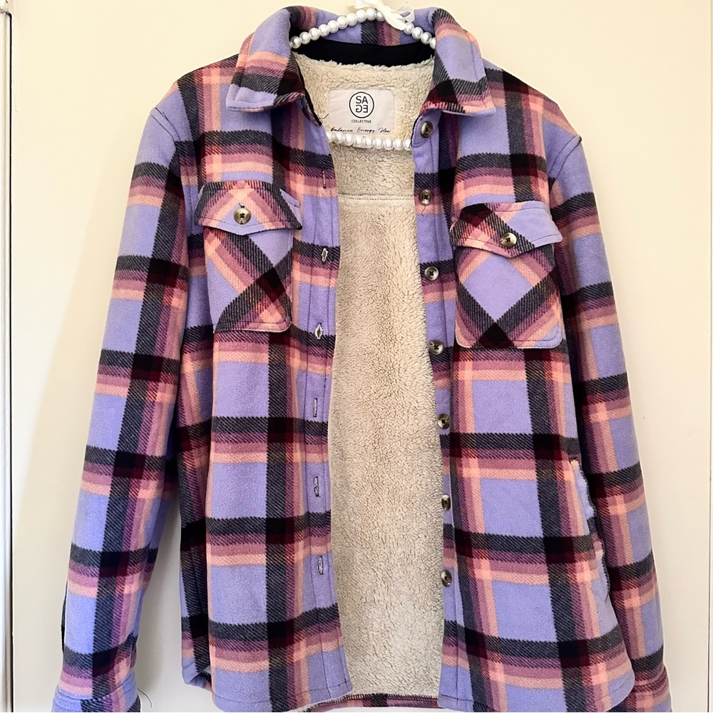Purple and Pink Plaid Sherpa Jacket